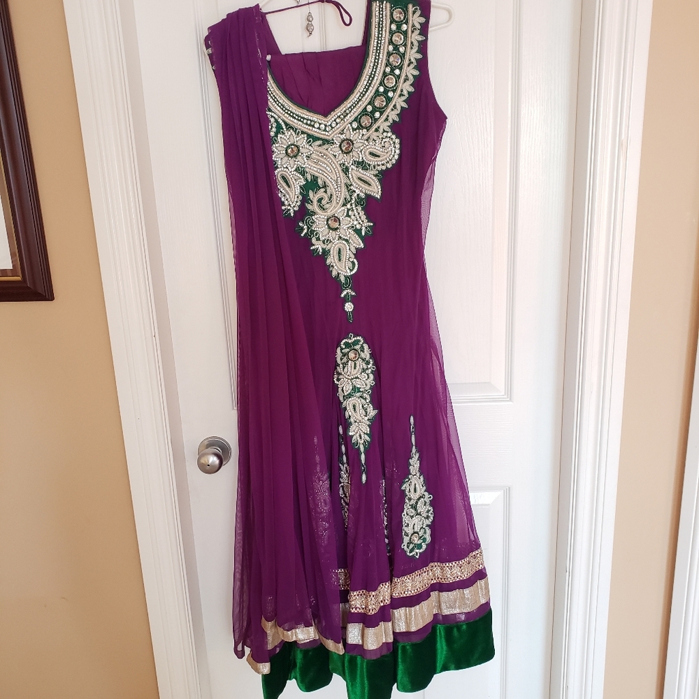 LIKE NEW - Purple and Green Anarkali